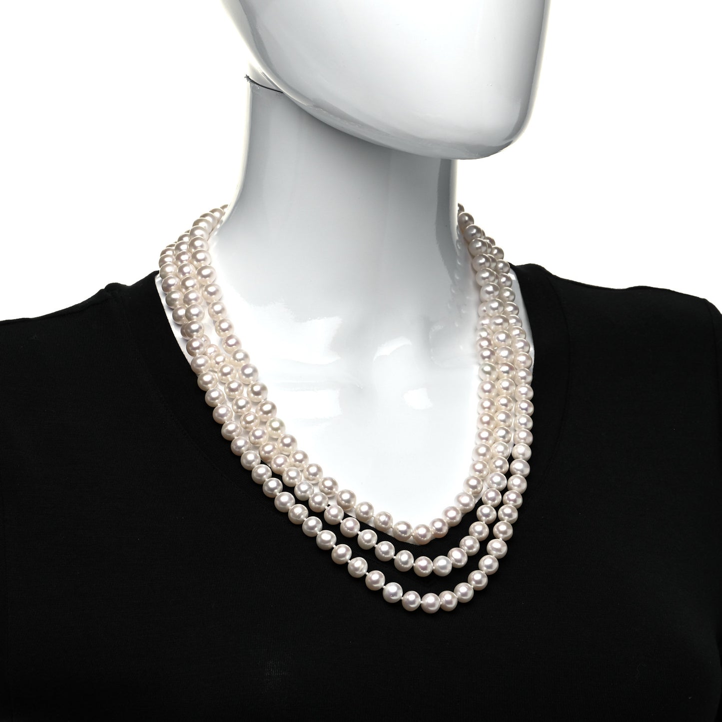 Sterling Silver Diamond Pearl 8-8.5mm Buckle Necklace 72"