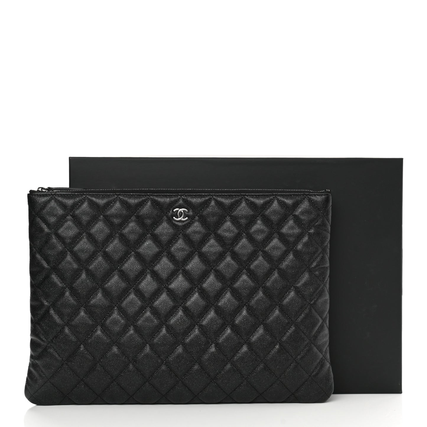 Iridescent Caviar Quilted Large Cosmetic Case Black