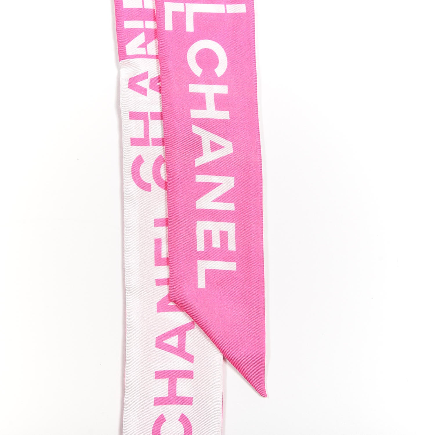 Chanel Silk Logo Slim Bandeau Scarf Fuchsia White 2 of 3