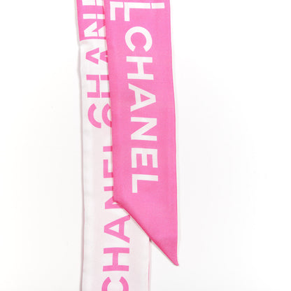 Chanel Silk Logo Slim Bandeau Scarf Fuchsia White 2 of 3