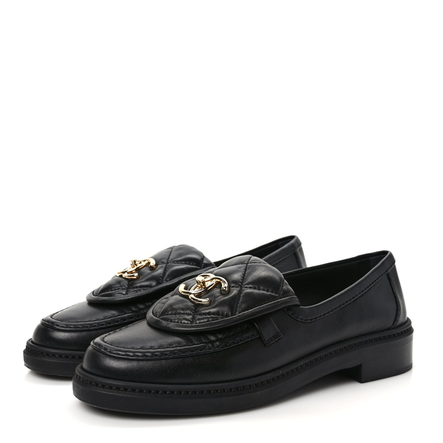 Lambskin Quilted CC Turnlock Loafers 35.5 Black