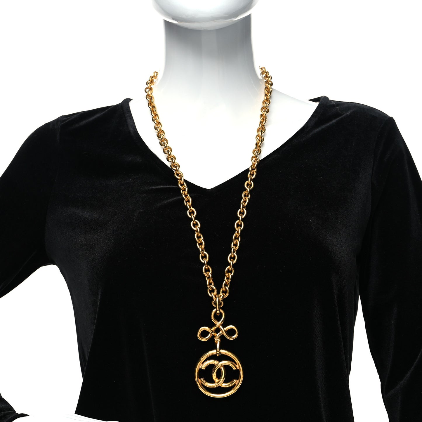 Metal CC Long Chain Pendant Necklace Gold