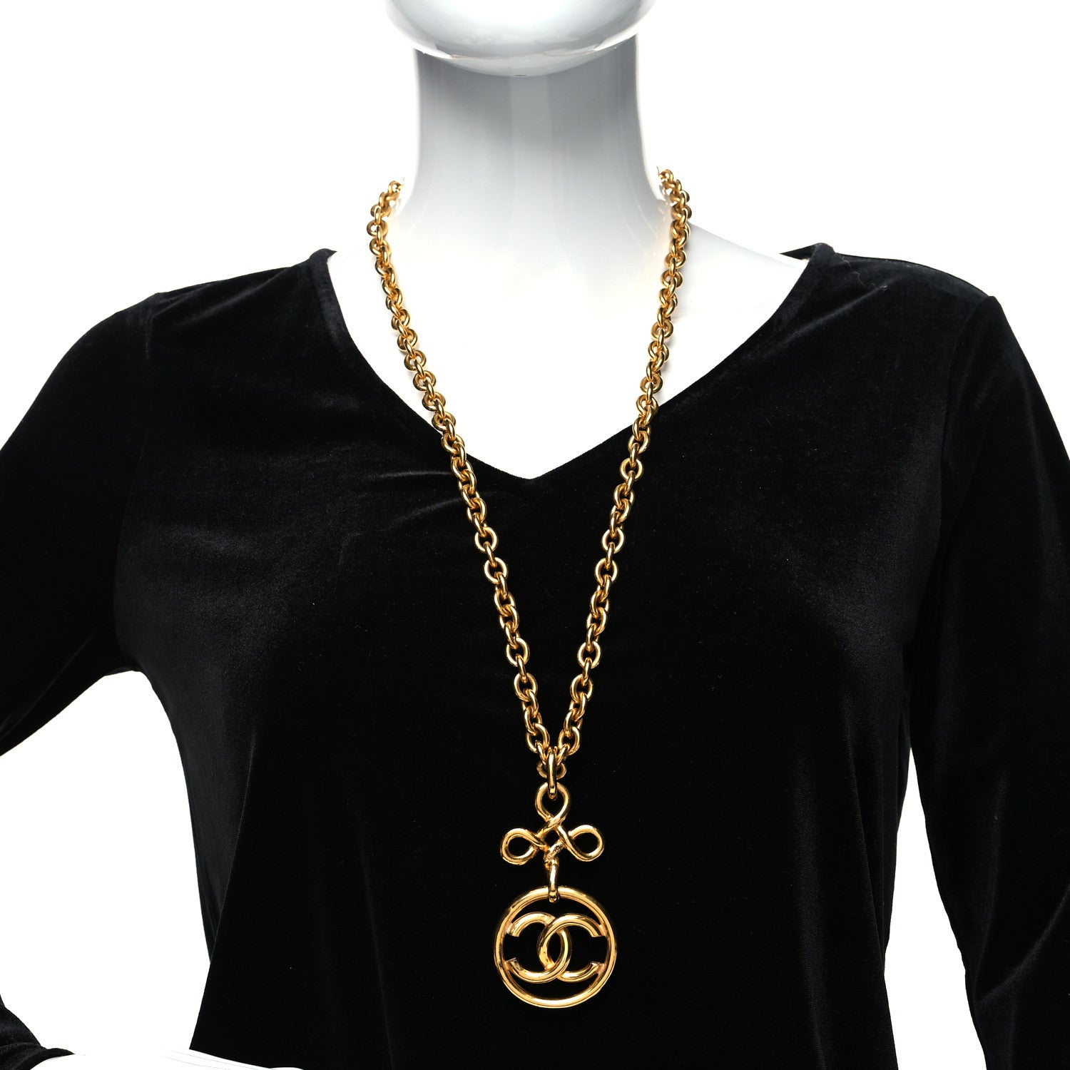 Chanel Metal CC Long Chain Pendant Necklace Gold 2 of 7