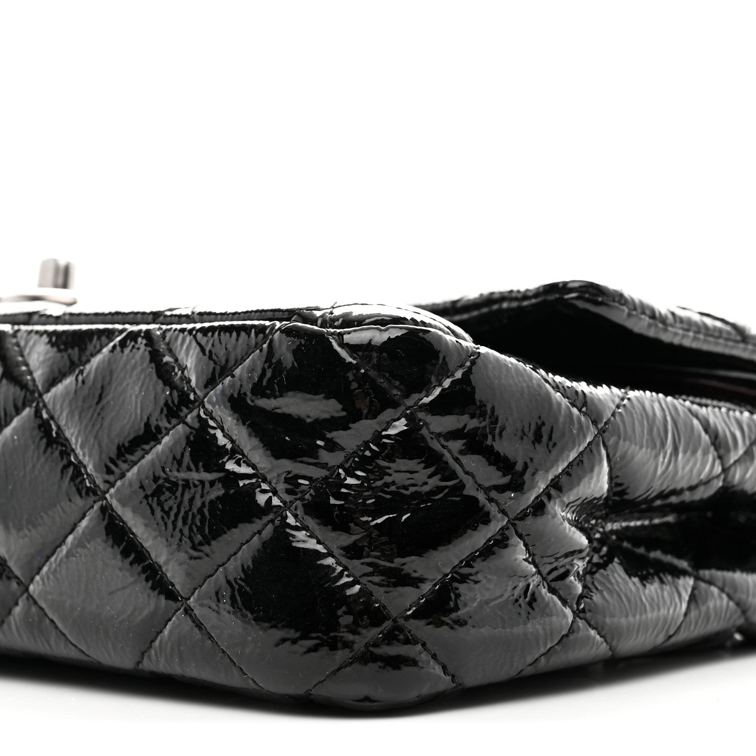 Chanel Distressed Patent Quilted Medium Double Flap Black 10 of 11