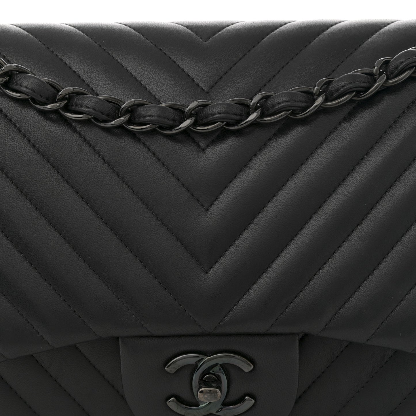 Lambskin Chevron Quilted Jumbo Double Flap So Black