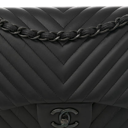 Chanel Lambskin Chevron Quilted Jumbo Double Flap So Black 7 of 9