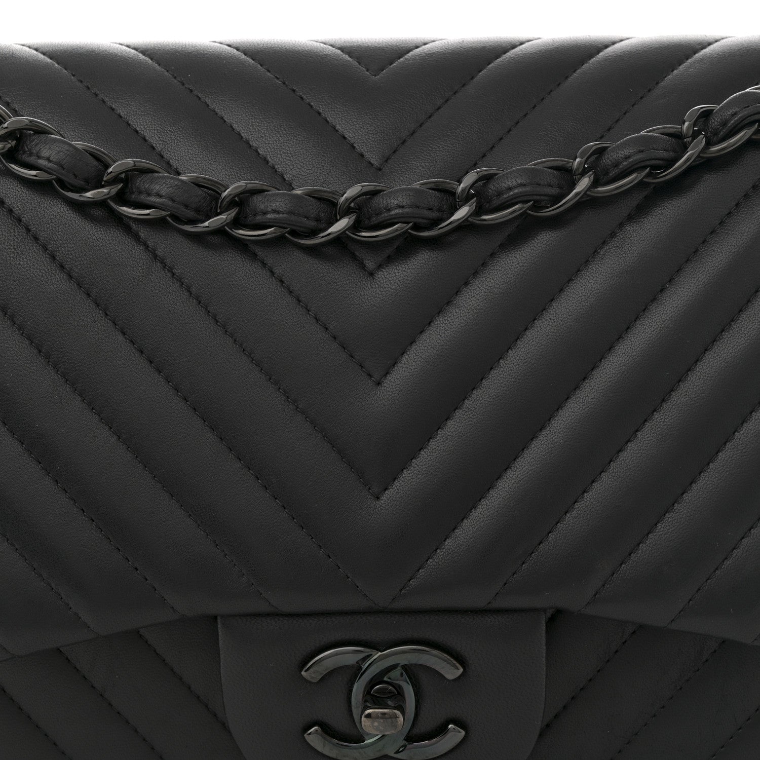 Chanel Lambskin Chevron Quilted Jumbo Double Flap So Black So Black 7 of 9