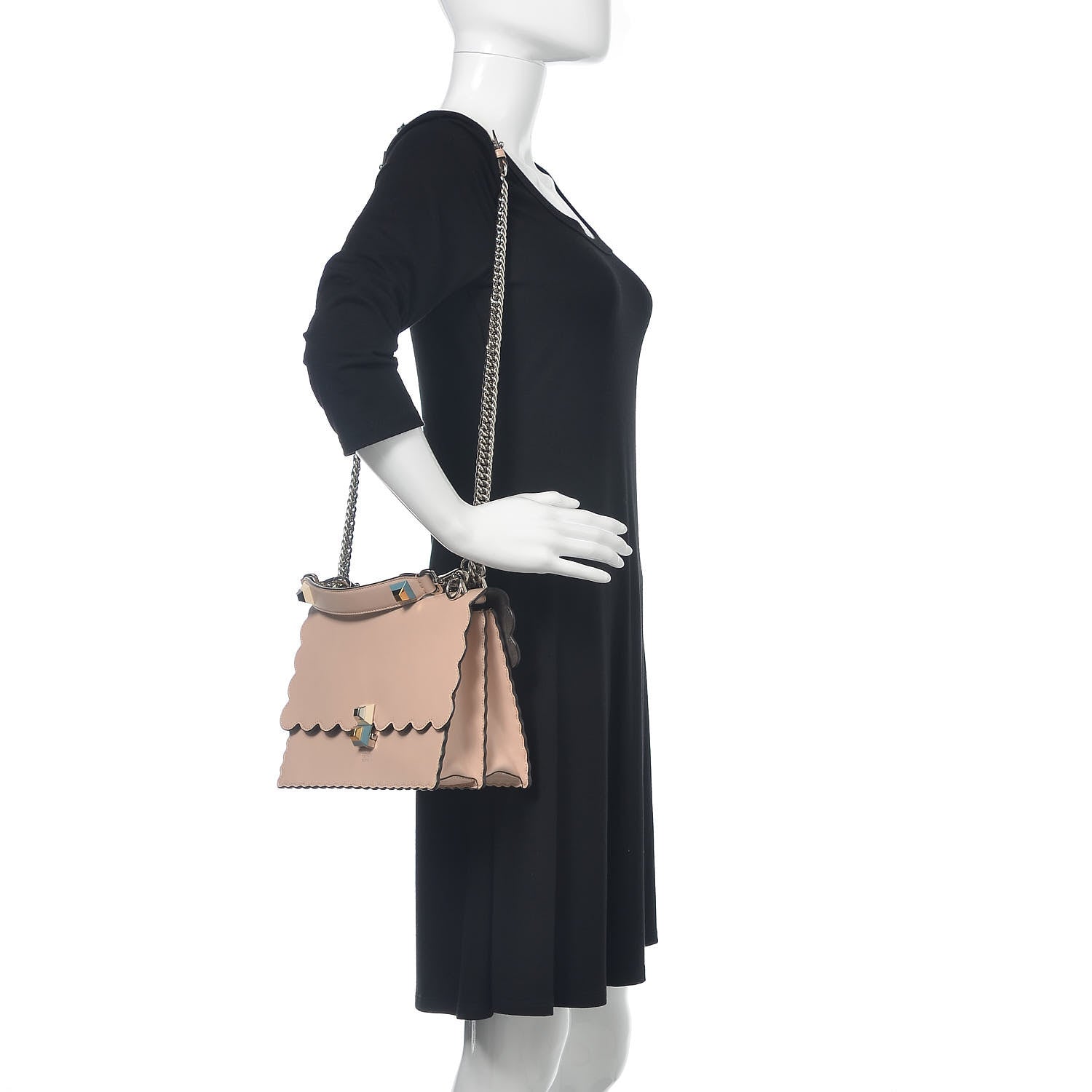 Fendi Vitello Liberty Scalloped Studded Kan I Shoulder Bag Plaster 2 of 9