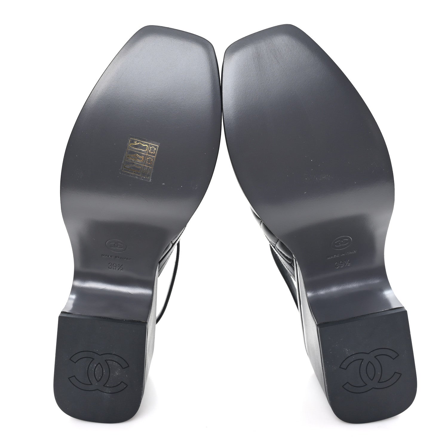 Chanel Lambskin Patent Quilted CC Platform Sandals 39.5 Black 6 of 10