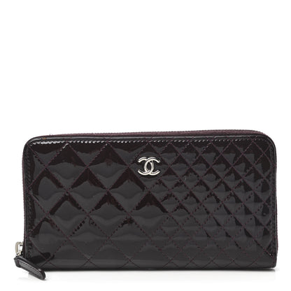 Chanel Patent Double Quilted Zip Around Wallet Burgundy 1 of 9