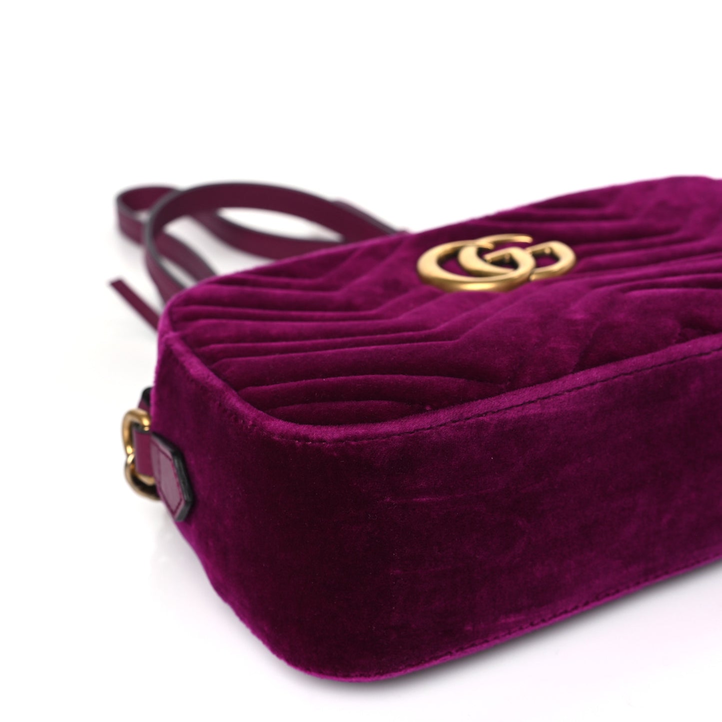 Velvet Matelasse Small GG Marmont Chain Shoulder Bag Fuchsia Violet Cyclamen