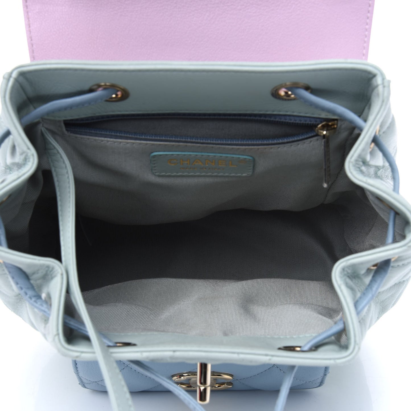 Goatskin Quilted Duma Drawstring Backpack Green Blue Pink