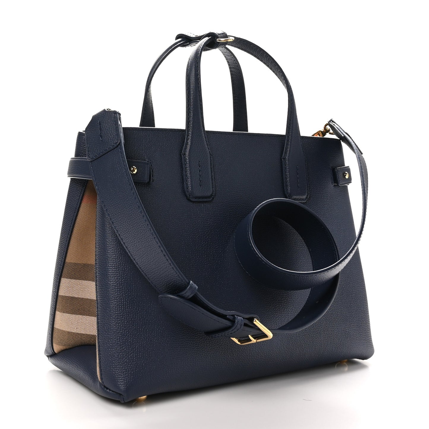 Derby Calfskin Vintage Check Medium Banner Tote Regency Blue