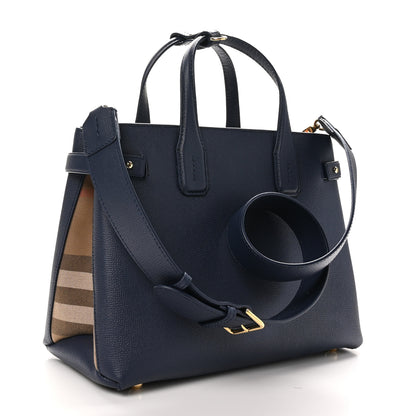 Burberry Derby Calfskin Vintage Check Medium Banner Tote Regency Blue 3 of 10