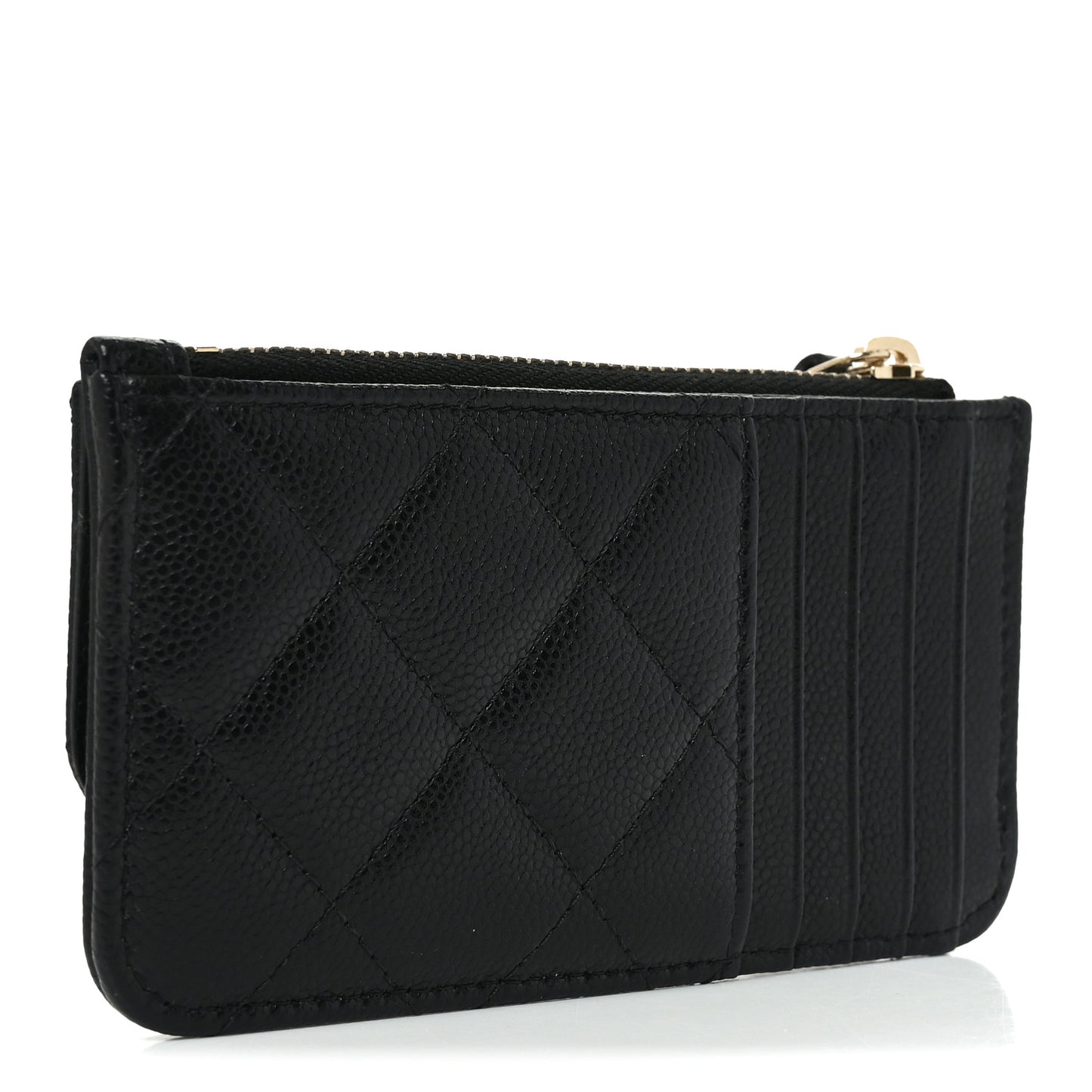 Caviar Quilted Flap Zip Card Holder Black