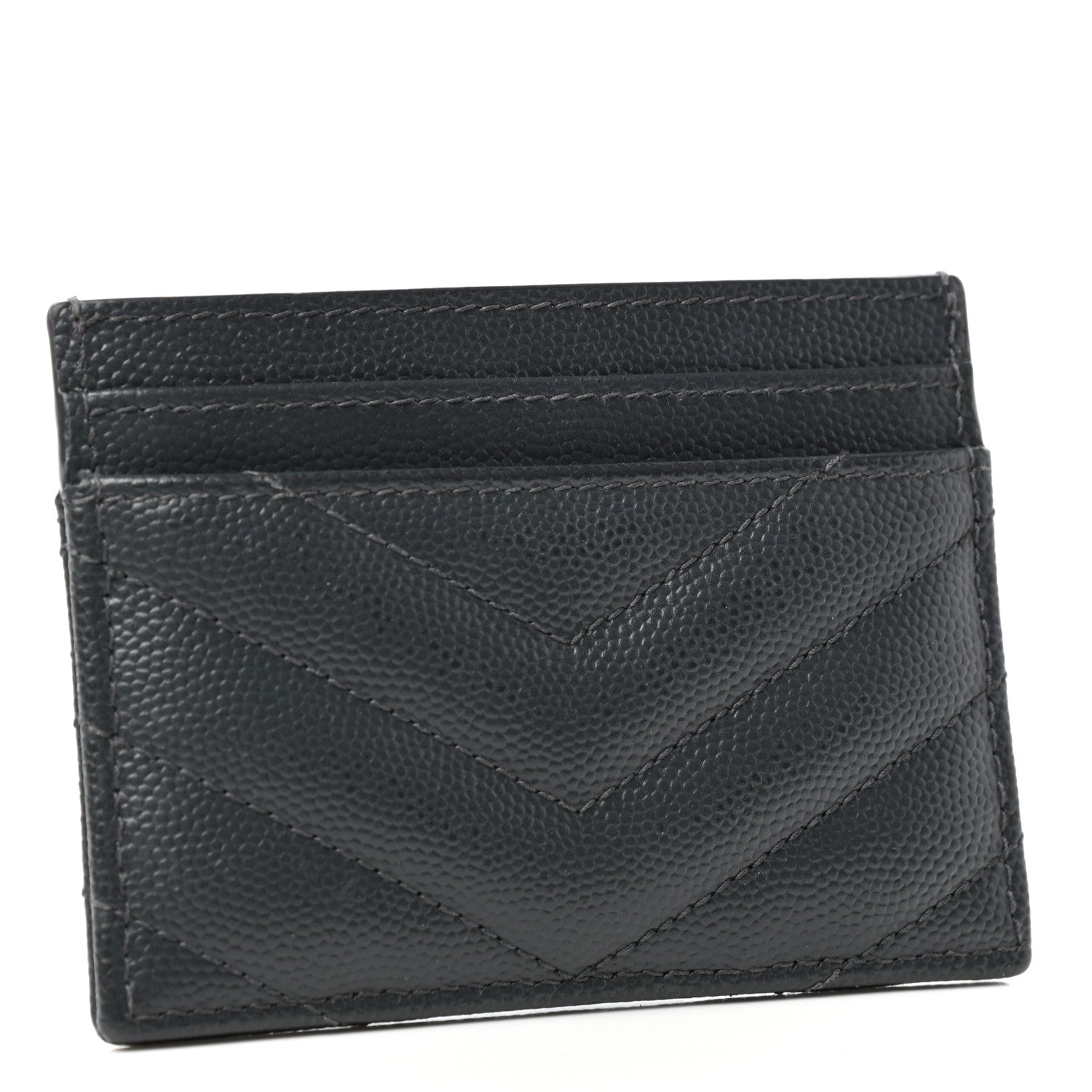 Saint Laurent Grain De Poudre Matelasse Chevron Monogram Credit Card Case Coal 3 of 6