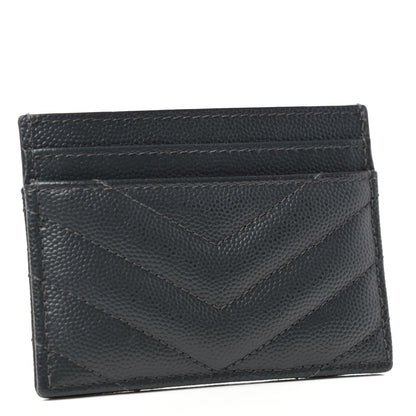 Saint Laurent Grain De Poudre Matelasse Chevron Monogram Credit Card Case Coal 3 of 6