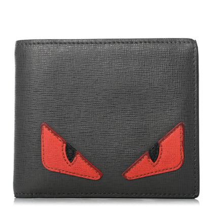 Fendi Vitello Elite Monster Eyes Inlay Bi-Fold Wallet Asfalto Papavero Black 1 of 7