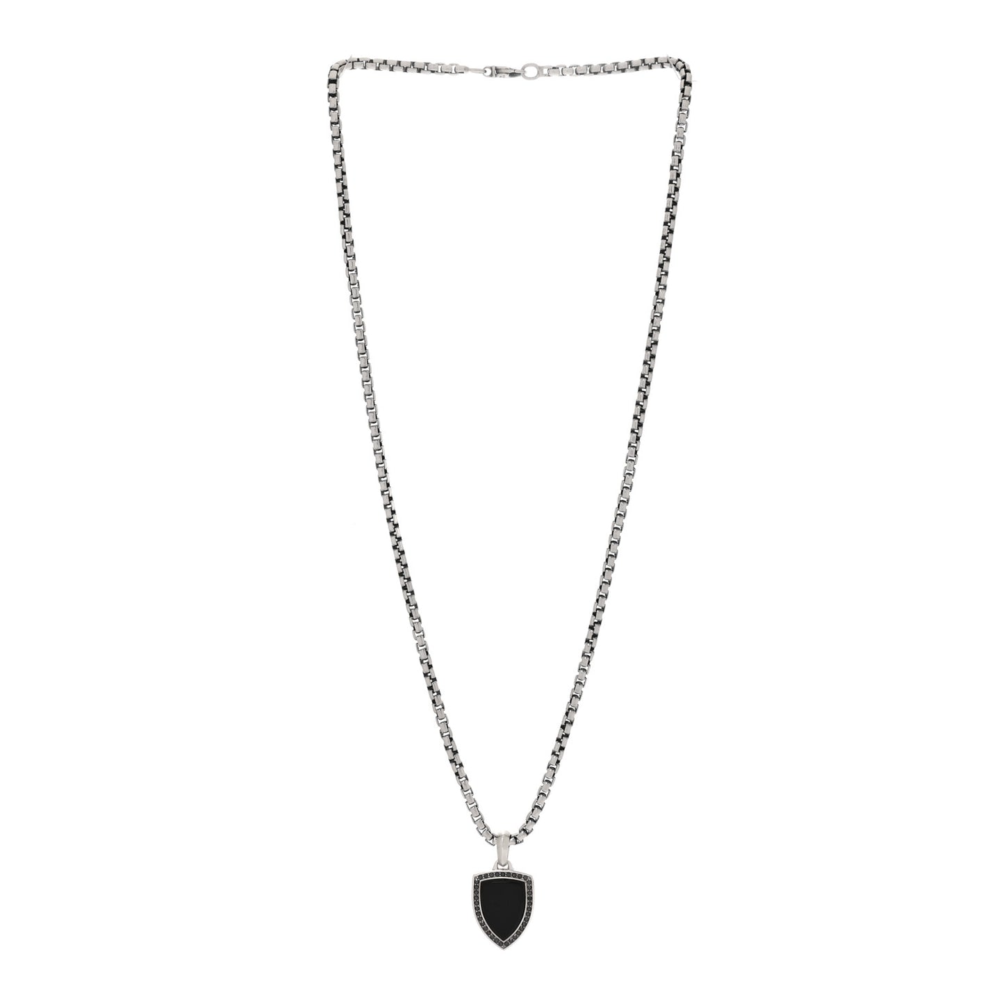 Sterling Silver Black Diamond Black Onyx Shield Amulet Pendant Necklace