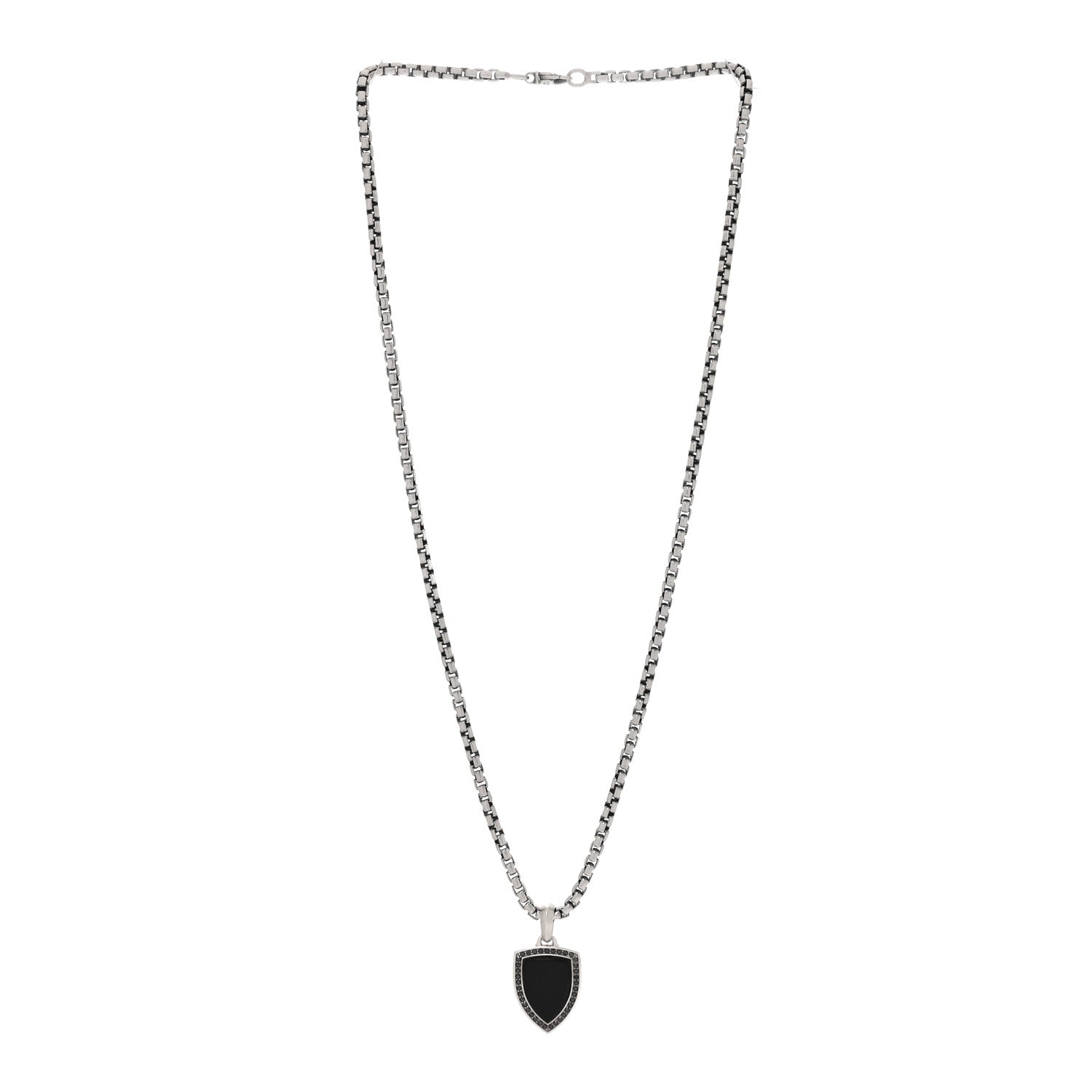 David Yurman Sterling Silver Black Diamond Black Onyx Shield Amulet Pendant Necklace 3 of 5