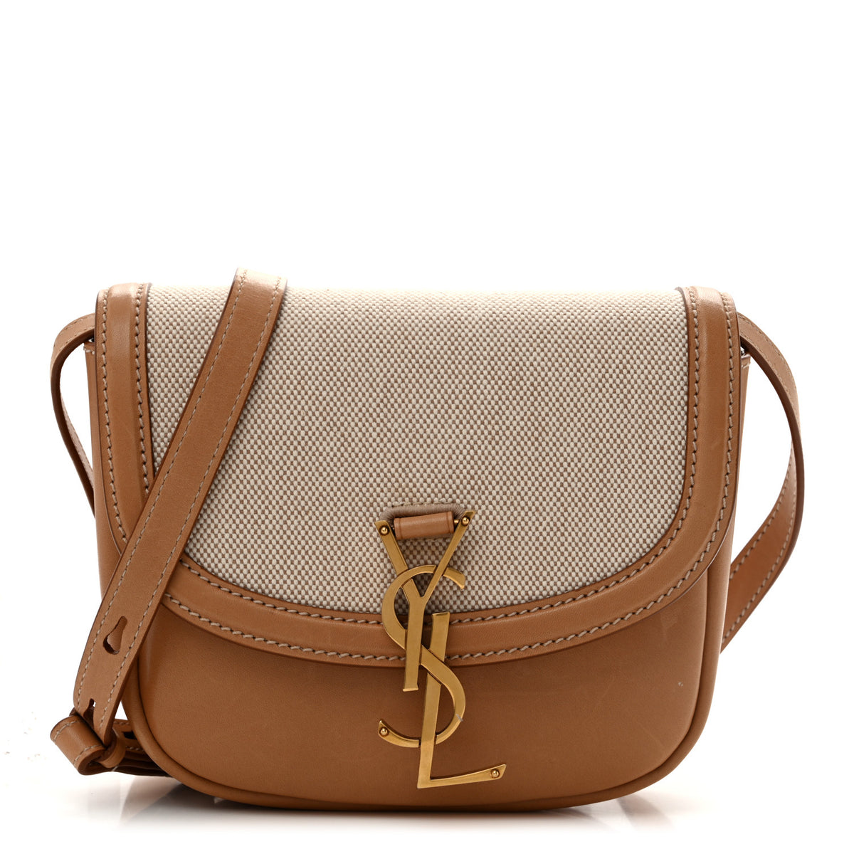 Saint Laurent Smooth Calfskin Cotton Canvas Small Kaia Satchel Natural Beige 1 of 12