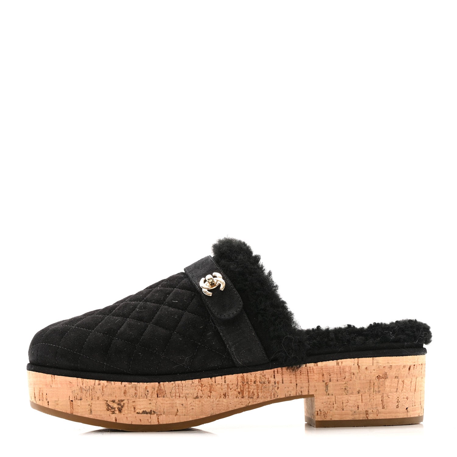 Chanel Suede Calfskin Shearling Turn Lock Clogs 41 Black 1 of 10