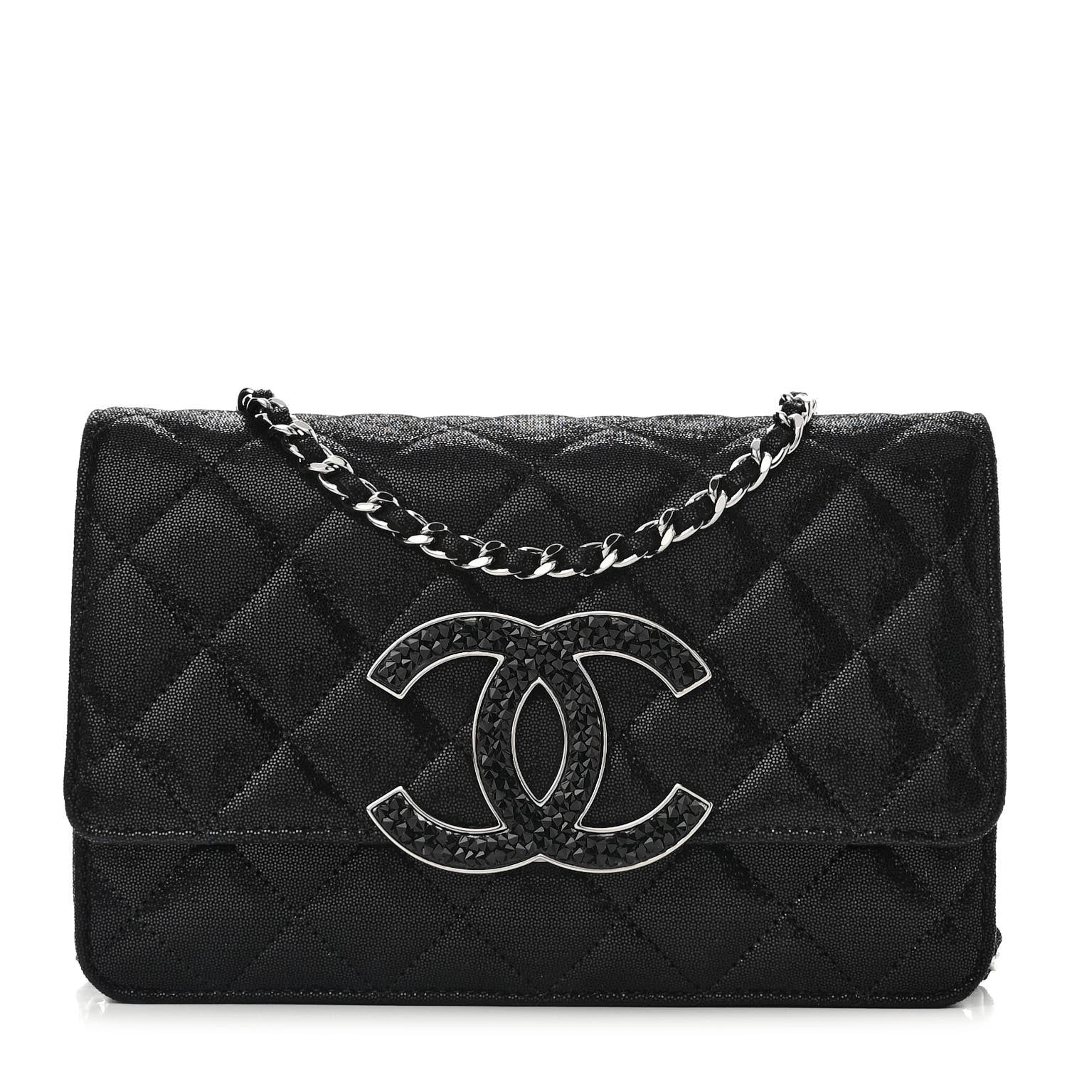 Chanel Iridescent Caviar Crystal Quilted Wallet On Chain WOC Black 1 of 10