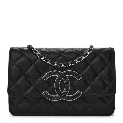 Chanel Iridescent Caviar Crystal Quilted Wallet On Chain WOC Black 1 of 10
