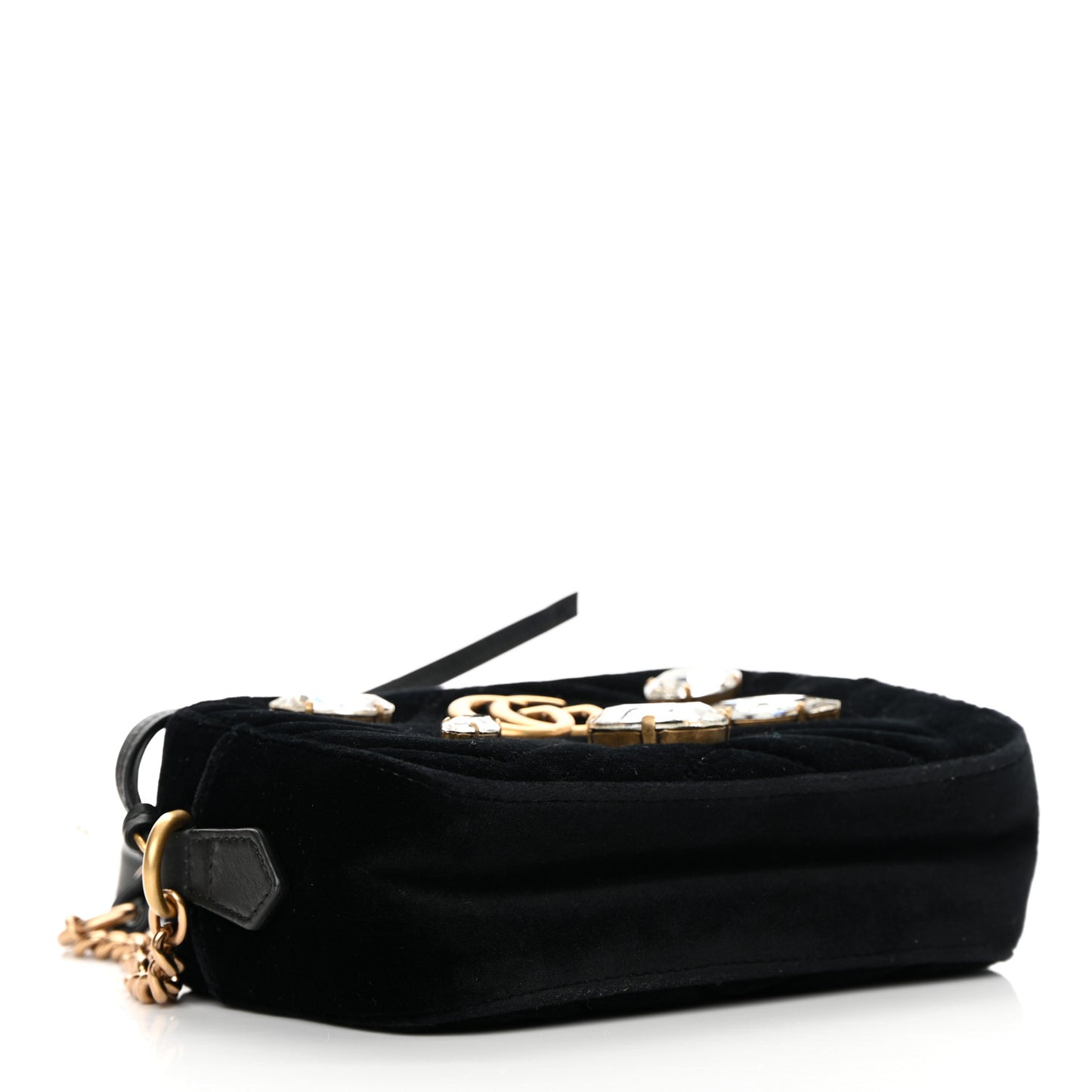 Velvet Matelasse Marquise Crystals Mini GG Marmont Chain Shoulder Bag Black