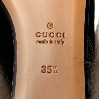 Gucci Velvet Fur Womens Princetown Slippers 35.5 Black 6 of 8