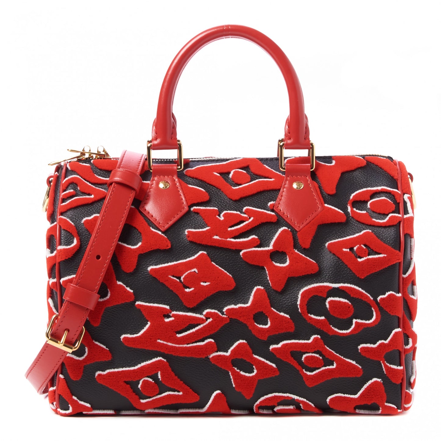 X UF Tufted Monogram Speedy Bandouliere 25 Black Red