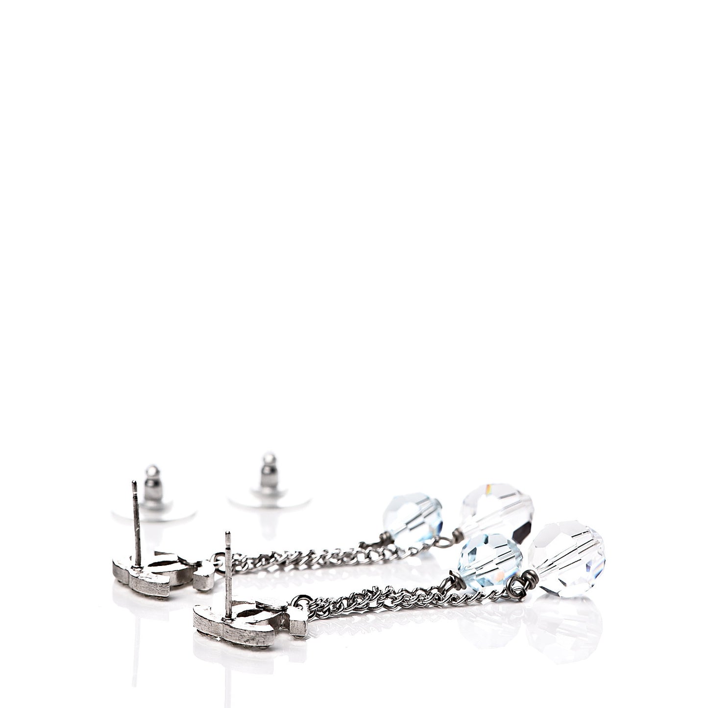 Crystal Bead CC Dangle Earrings Silver