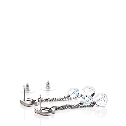 Chanel Crystal Bead CC Dangle Earrings Silver 3 of 4