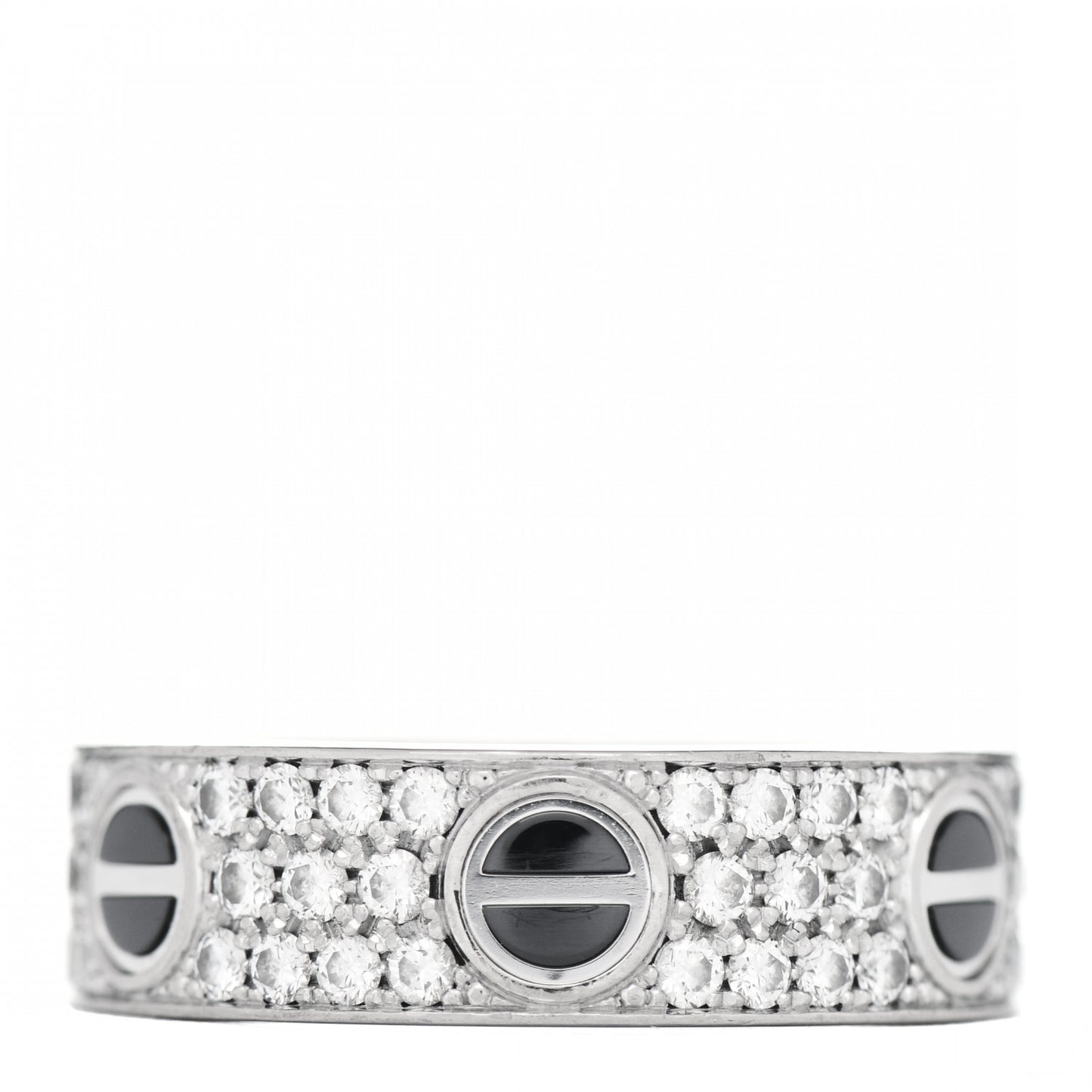18K White Gold Diamond Ceramic LOVE Paved Ring 57 8