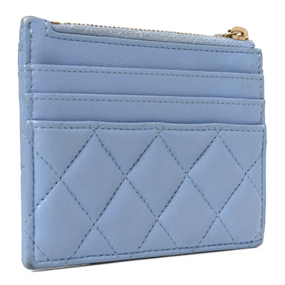 Chanel Lambskin Quilted CC Zip Card Holder Light Blue 3 of 9