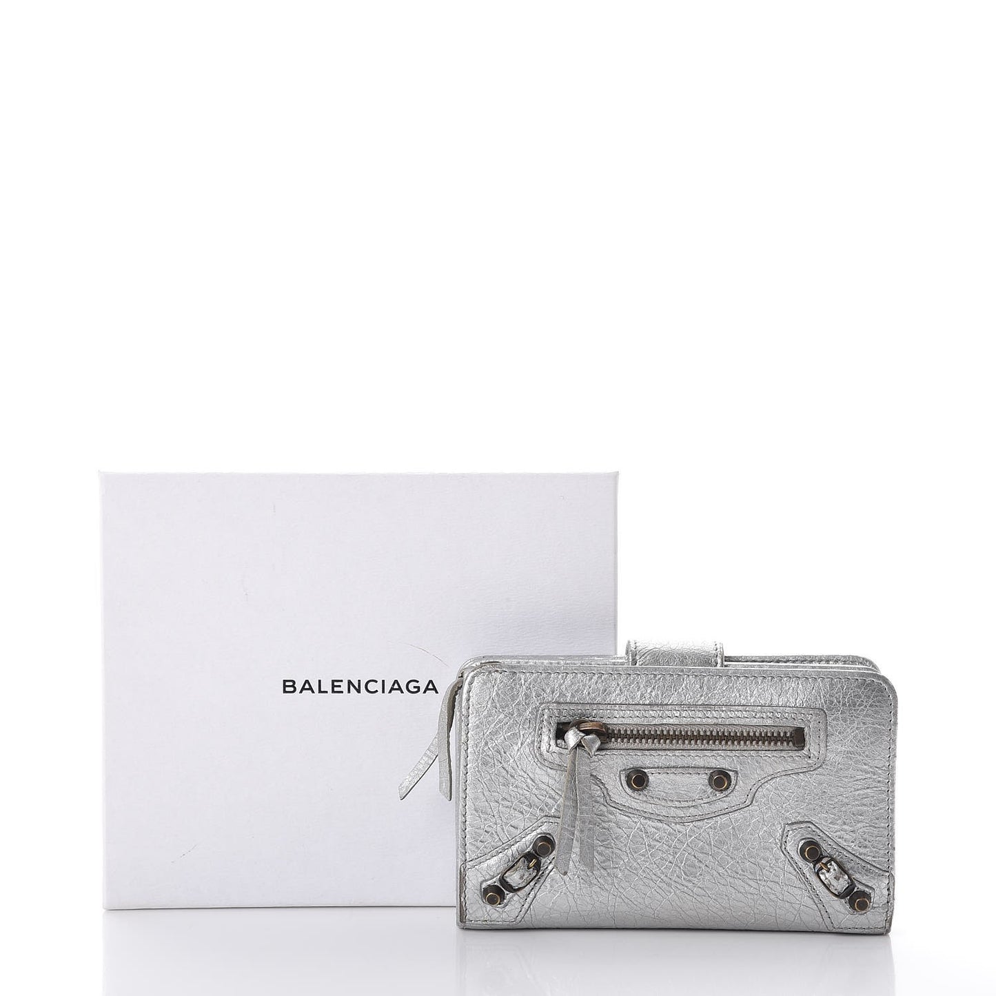 Agneau Classic Hardware Fold Wallet Gris Aluminum