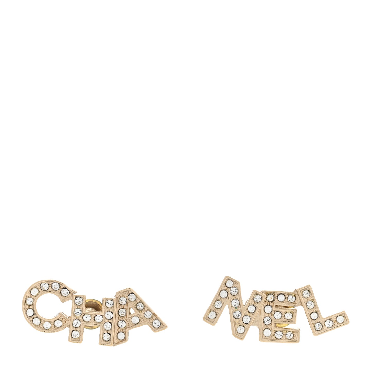 Crystal Cha-Nel Logo Earrings Gold