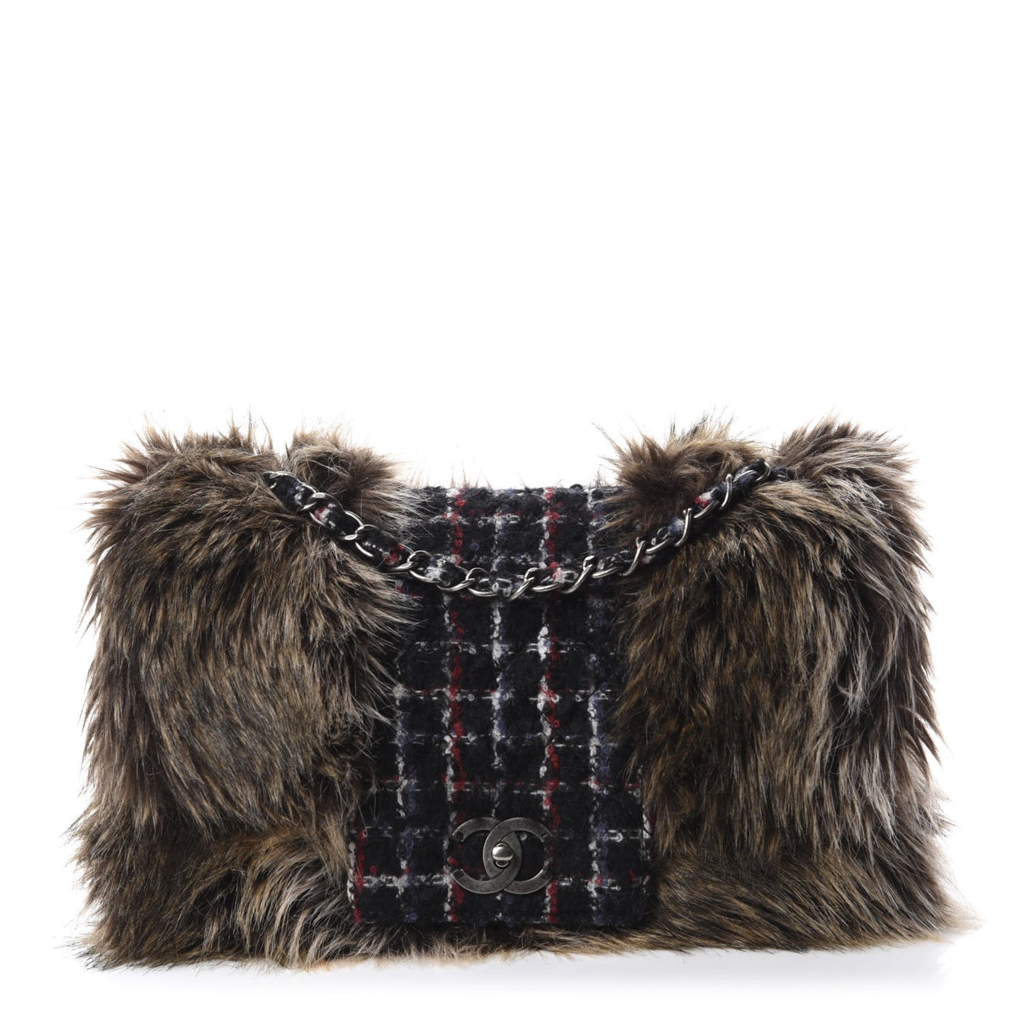 Tweed Arctic Fantasy Fur Flap Blue Red