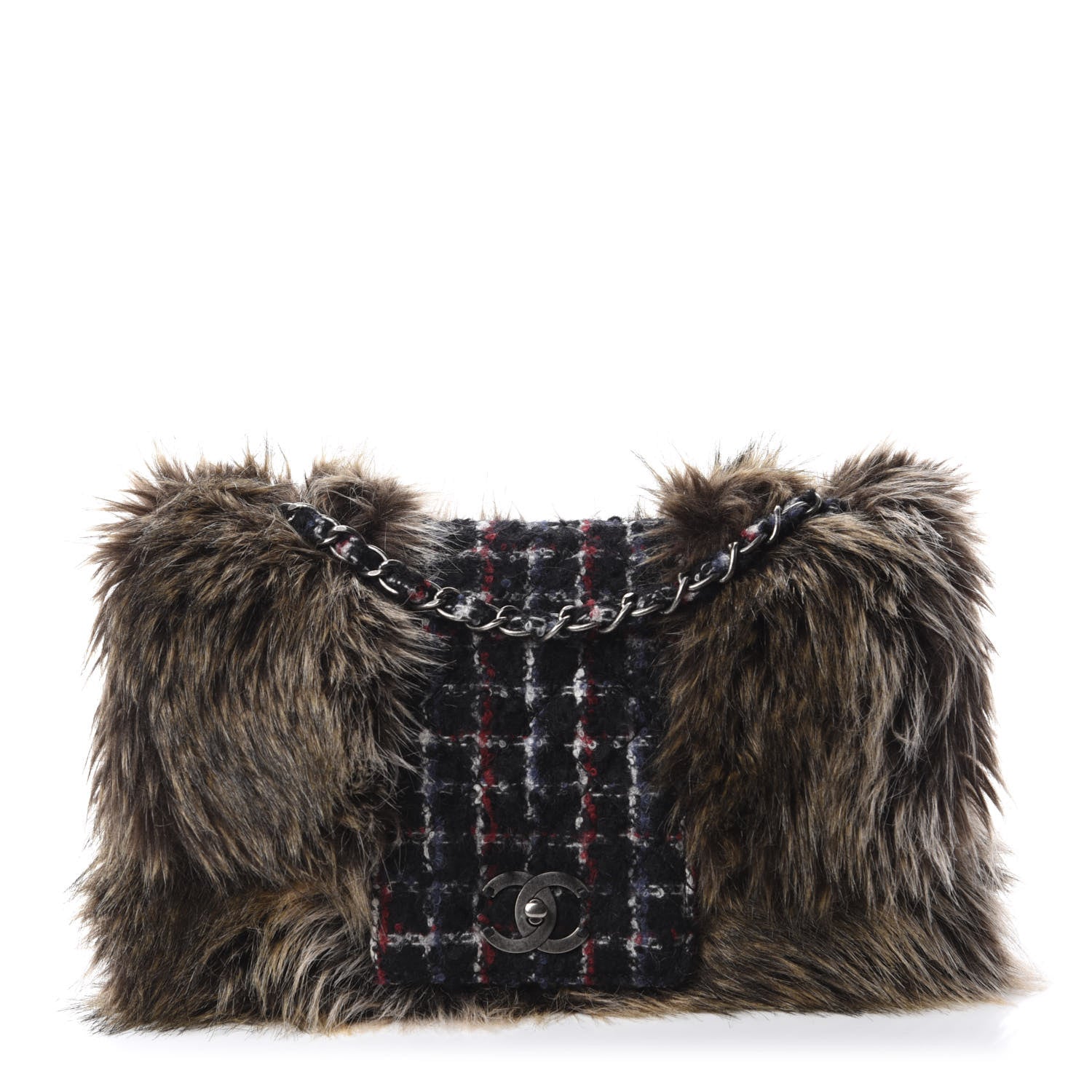 Chanel Tweed Arctic Fantasy Fur Flap Blue Red 1 of 10