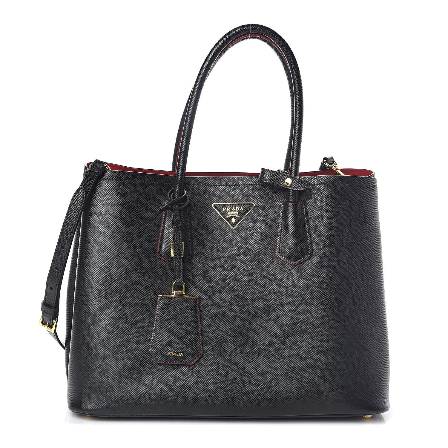 Prada Saffiano Cuir Medium Double Bag Black Fuoco 1 of 9