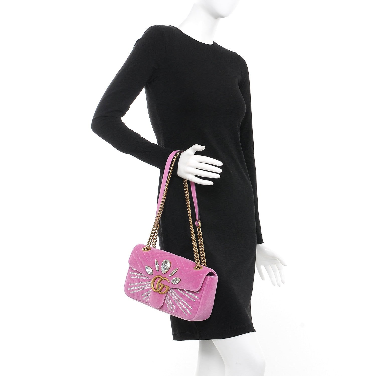 Gucci Velvet Matelasse Marquise Crystals Embroidered Small GG Marmont Shoulder Bag Malva 3 of 10