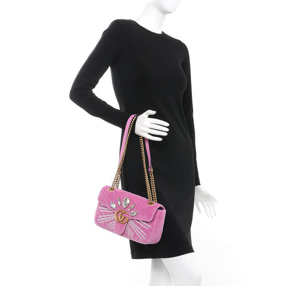 Gucci Velvet Matelasse Marquise Crystals Embroidered Small GG Marmont Shoulder Bag Malva 3 of 10