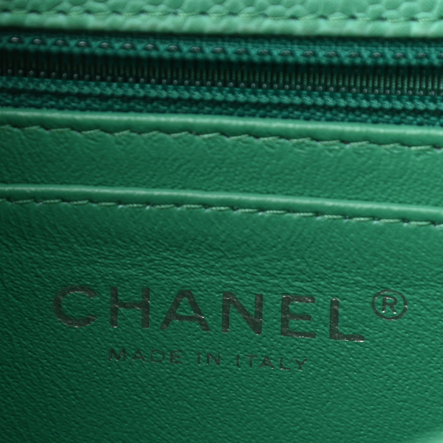 Iridescent Caviar Quilted Mini Rectangular Flap Green