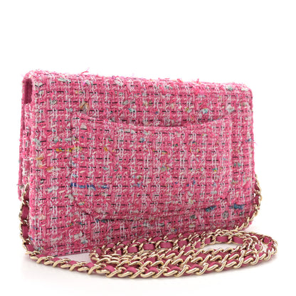 Chanel Tweed Quilted Wallet On Chain WOC Pink Blue White 3 of 12