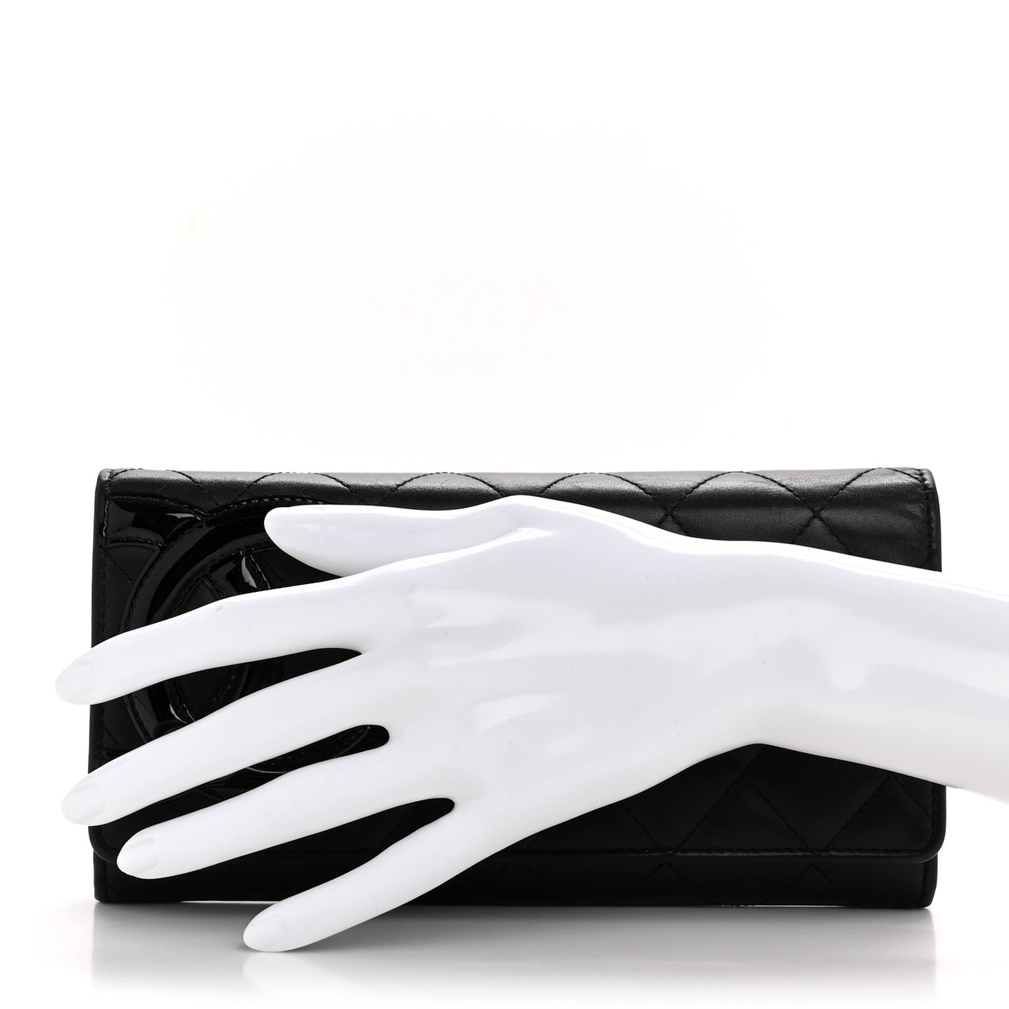 Calfskin Quilted Cambon Long Double Wallet Black