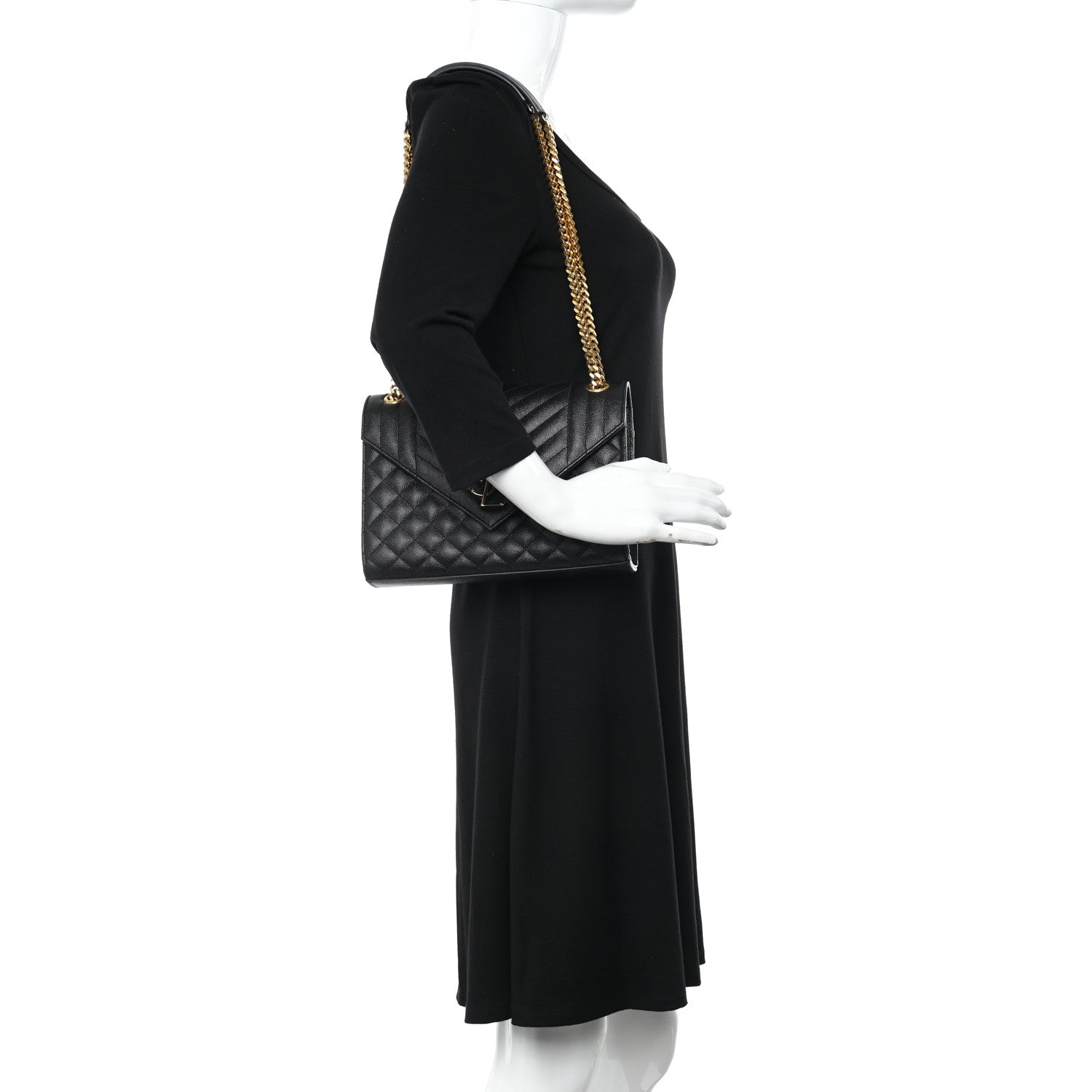 Saint Laurent Grain De Poudre Textured Mixed Matelasse Triquilt Medium Monogram Satchel Black 2 of 12