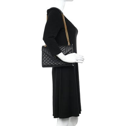 Saint Laurent Grain De Poudre Textured Mixed Matelasse Triquilt Medium Monogram Satchel Black 2 of 12