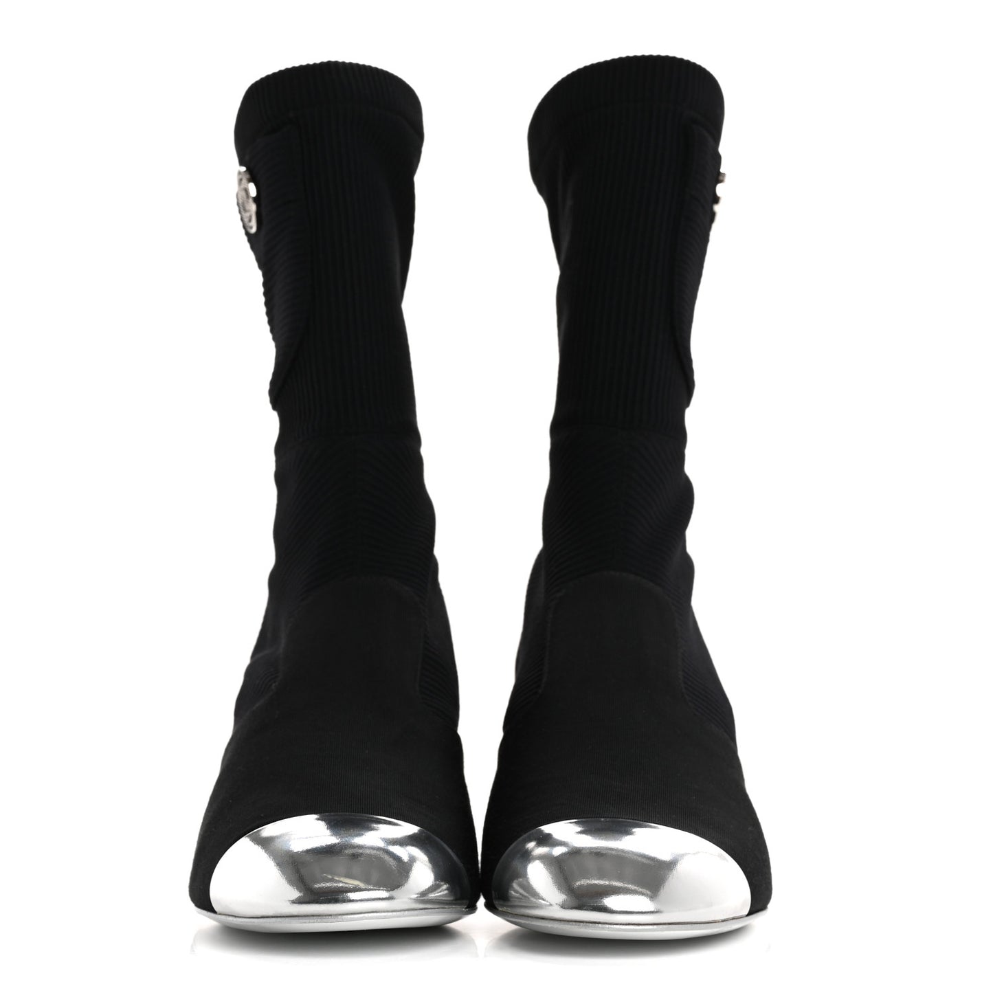 Grosgrain Knit Cap Toe CC Sock Boots 39 Black Silver