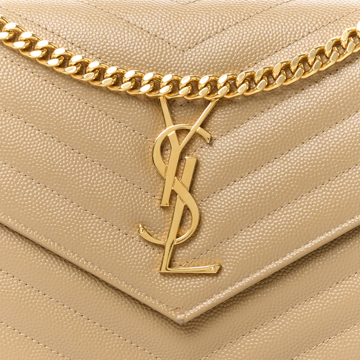 Grain De Poudre Matelasse Chevron Monogram Chain Wallet Dark Latte