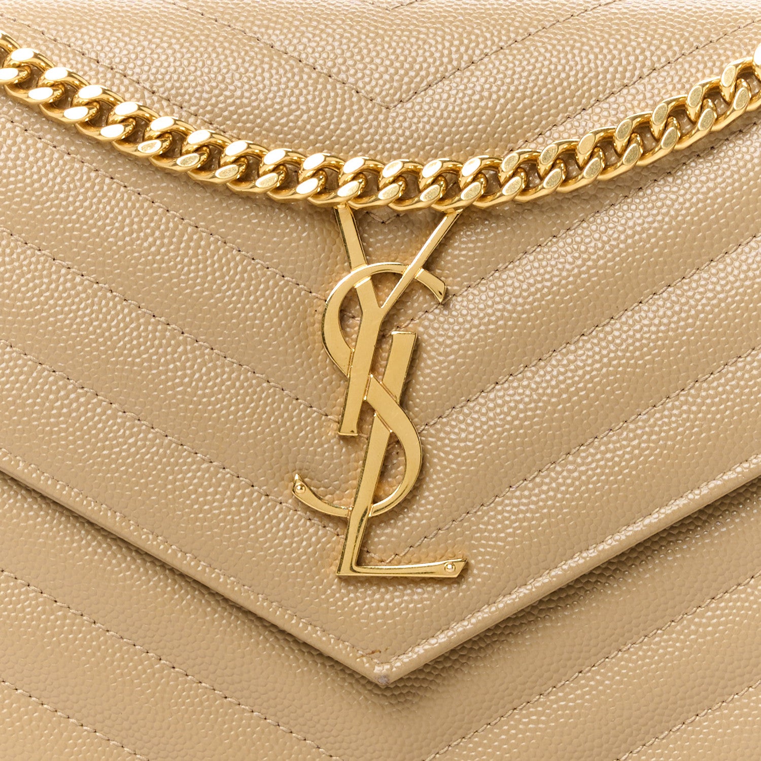 Saint Laurent Grain De Poudre Matelasse Chevron Monogram Chain Wallet Dark Latte 8 of 13